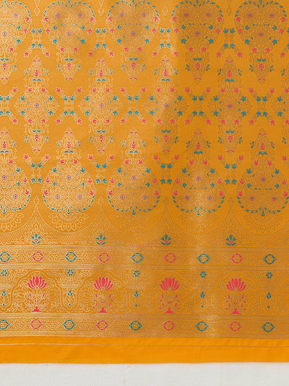 Monjolika Fashion Elegant Yellow Banarasi Silk Blend SareeBrocade Motifs & Zari Woven Splendor