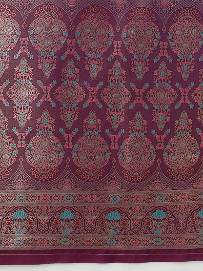 Monjolika Fashion Elegant Dark Purple Banarasi Silk Blend SareeBrocade Motifs & Zari Woven Splendor
