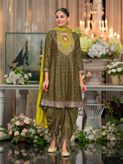 Anaita Mehndi Embroidered Silk Stitched Dhoti Suit