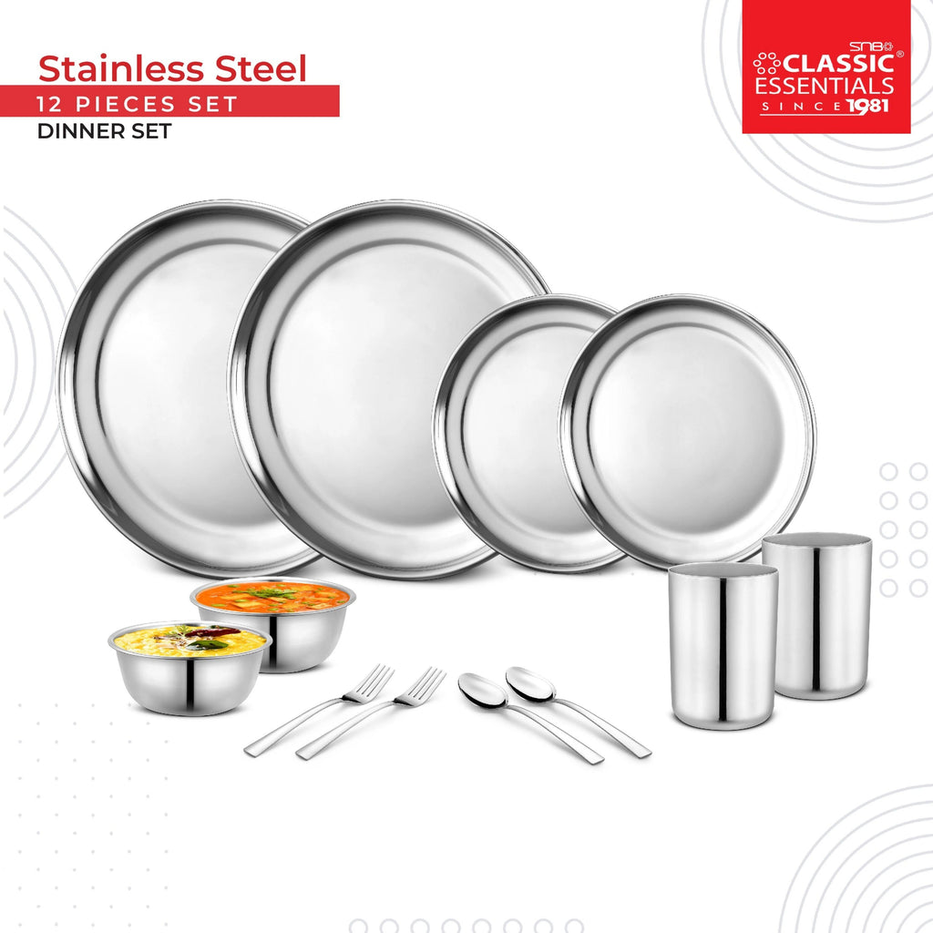 Classic Essentials Stainless Steel 12 Piece Plain Dinner Set