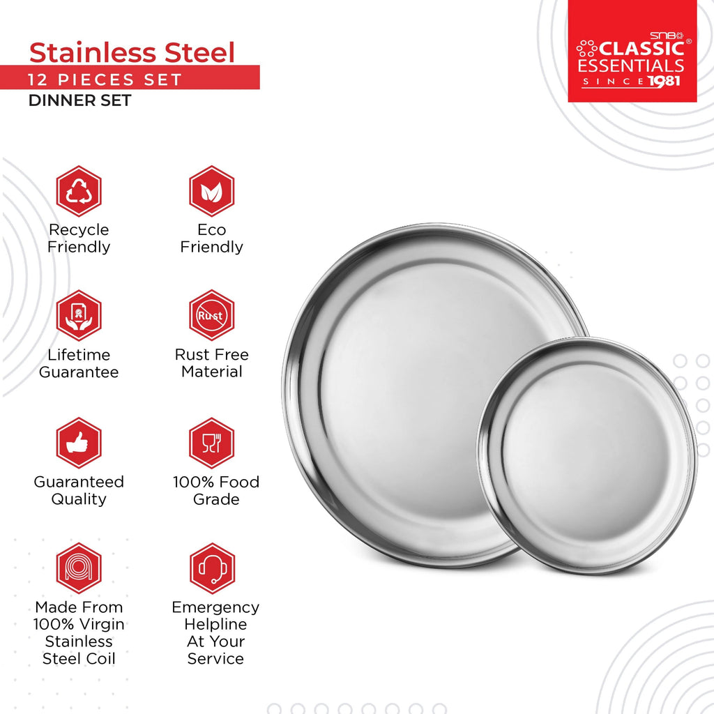 Classic Essentials Stainless Steel 12 Piece Plain Dinner Set