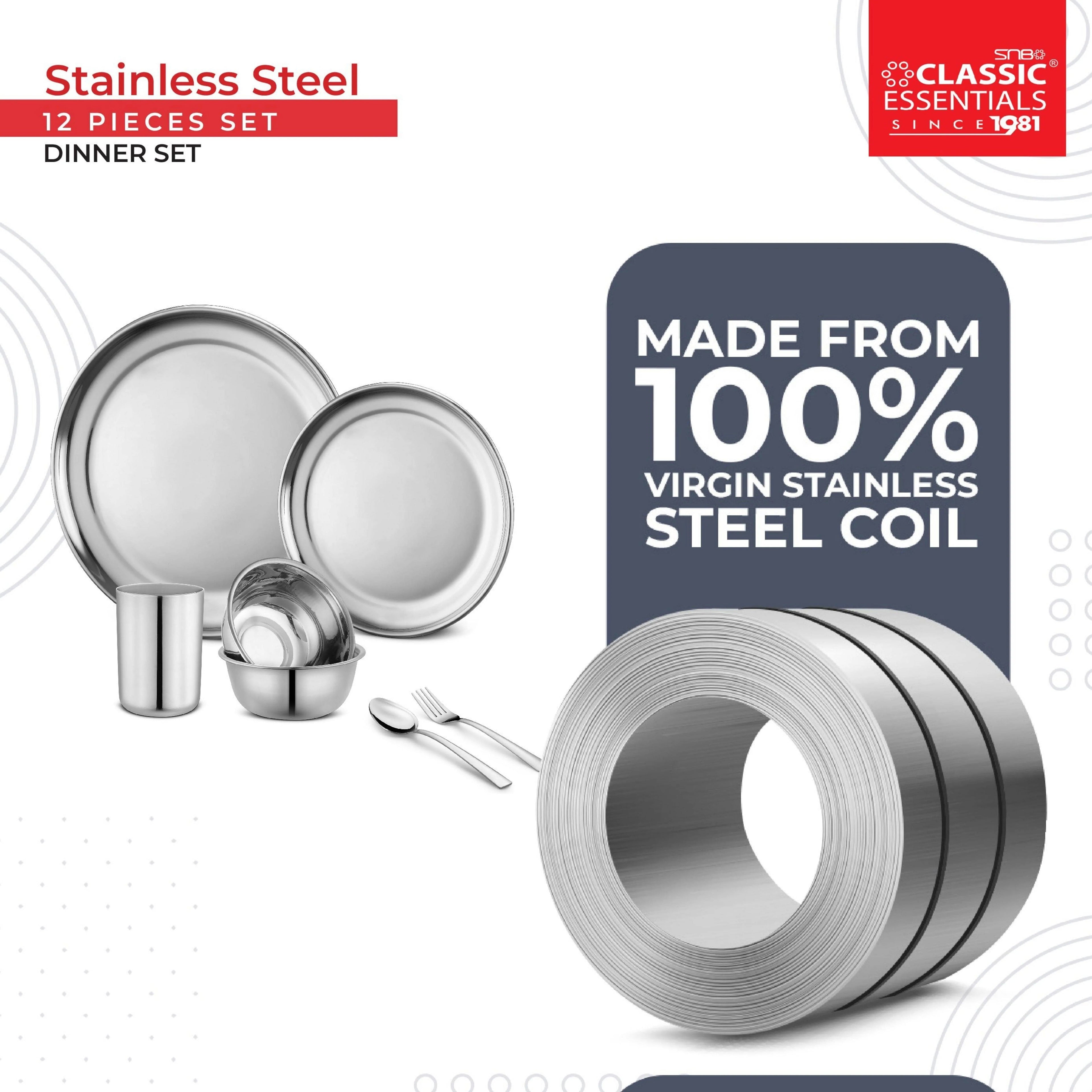 Classic Essentials Stainless Steel 12 Piece Plain Dinner Set