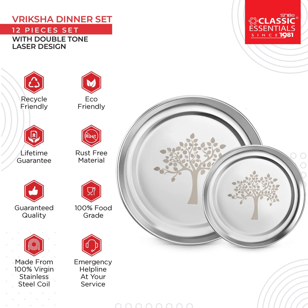 Classic Essentials Stainless Steel 12 Piece Vriksha Dinner Set