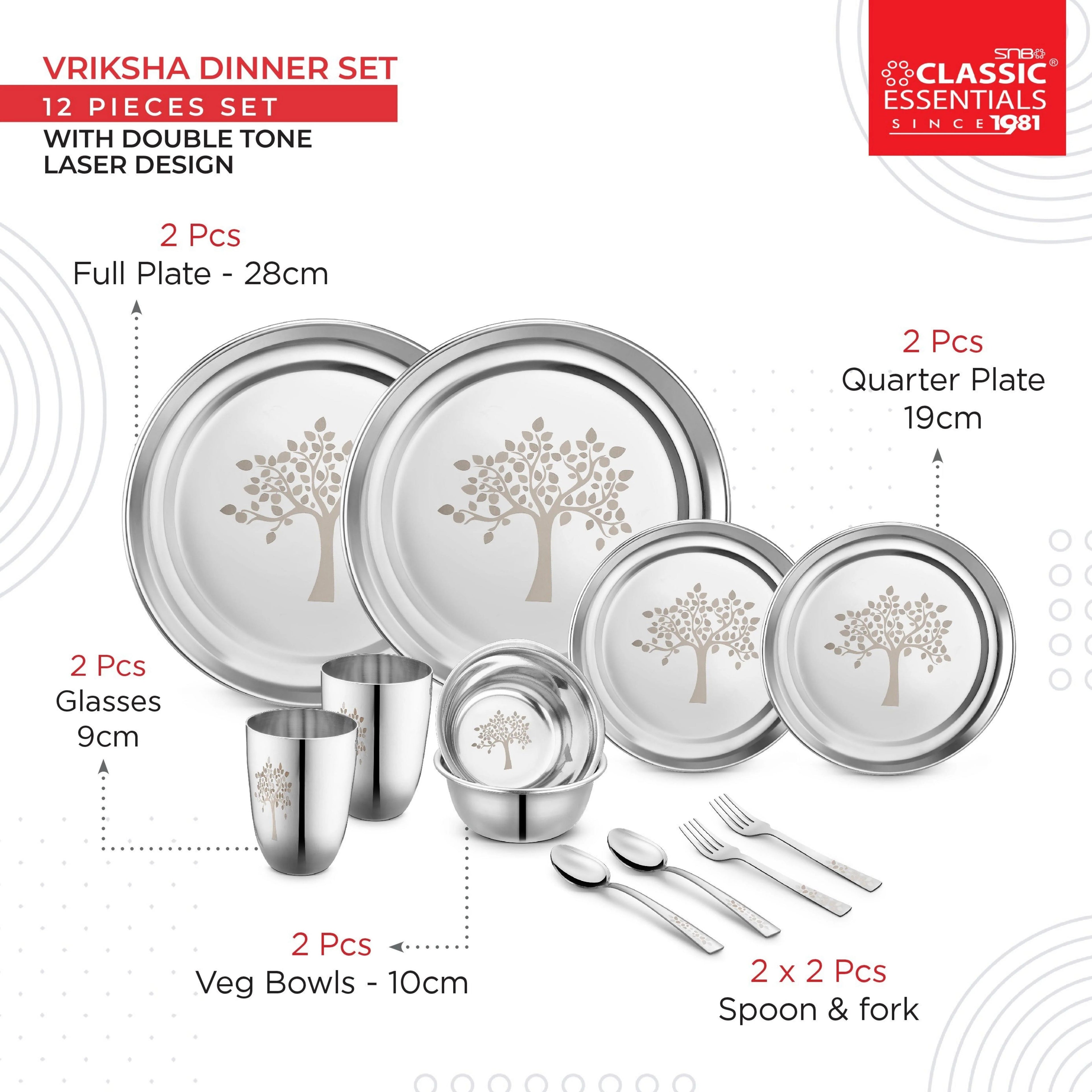 Classic Essentials Stainless Steel 12 Piece Vriksha Dinner Set