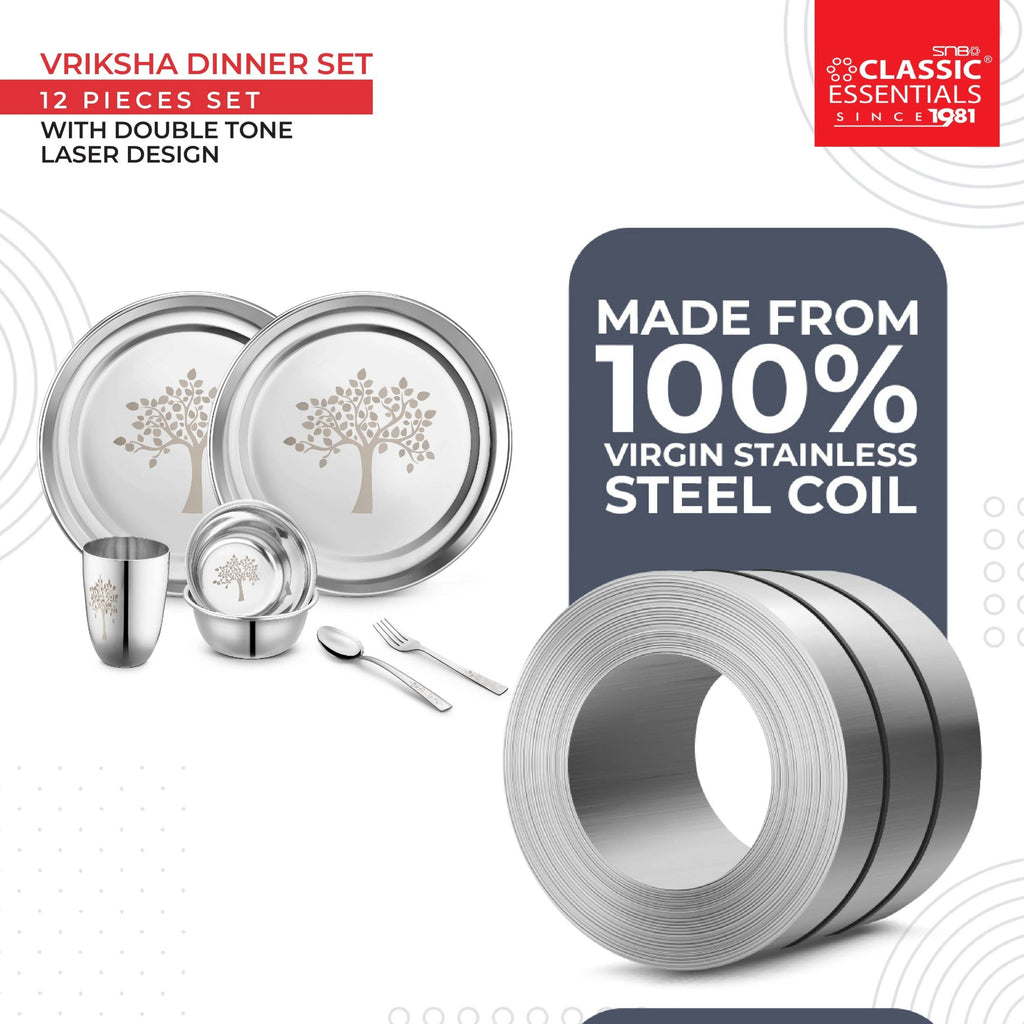 Classic Essentials Stainless Steel 12 Piece Vriksha Dinner Set