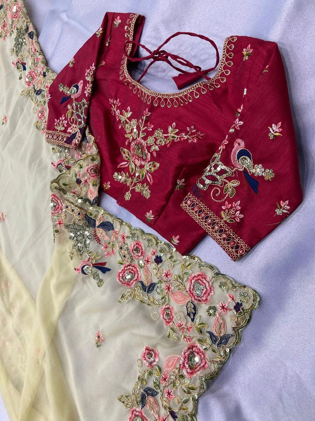 Georgette With Embroidery Work  Designer Saree & Blouse