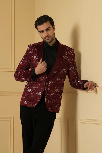 Maroon Embriodered Blazer by Hilo Design
