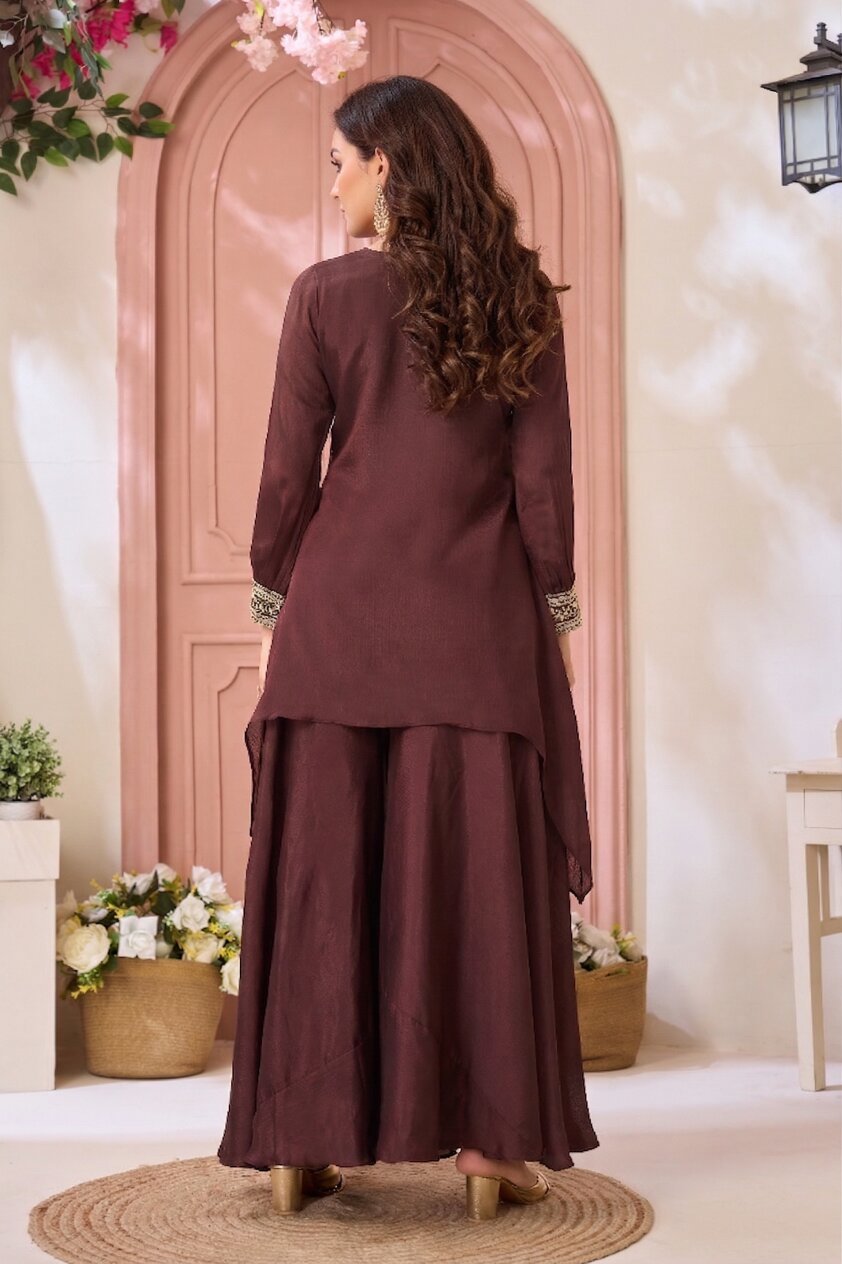 Anaita Coffee Readymade Suit with Coding Work