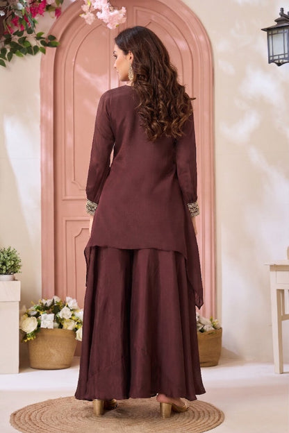 Anaita Coffee Readymade Suit with Coding Work