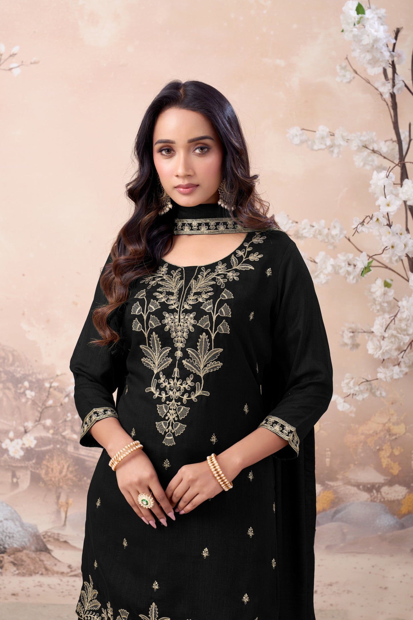 Anaita Black Vichitra Silk Readymade Suit with Coding Work