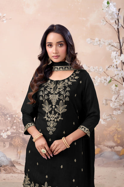 Anaita Black Vichitra Silk Readymade Suit with Coding Work