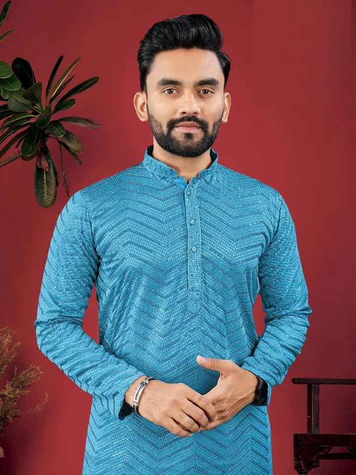 Men's Full Stitched Rayon Viscose Indian Bollywood Ethnic Kurta Pajama Set