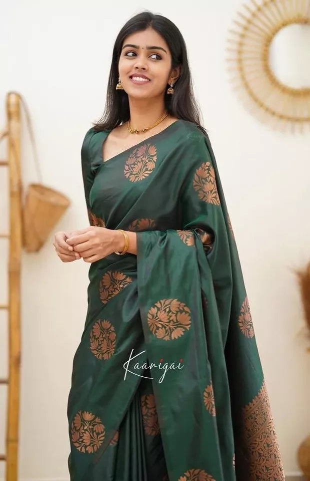 Soft Lichi Silk Rich Pallu Jacquard Work Saree With Blouse