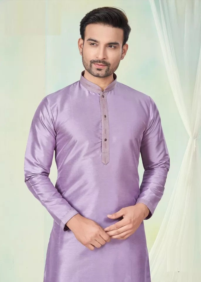 Men's Classic Pure Silk Kurta Pajama Set, Wedding Party Wear Kurta Set