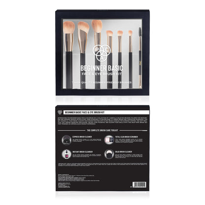 PAC Studio Beginner Basic Face & Eye Brush Kit - Sturdy Sleek Handles, Densely Packed Soft Bristles