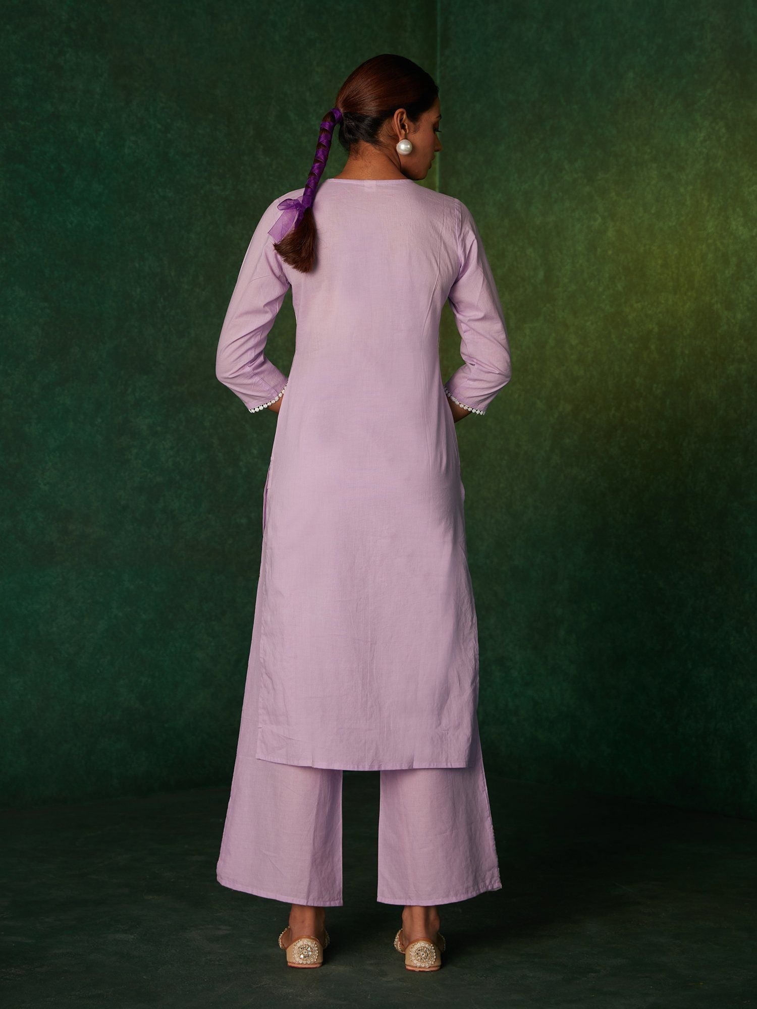Likha Purple Scallop Embroidery Kurta Set & Dupatta LIKSKD174 (Set of 3) - M
