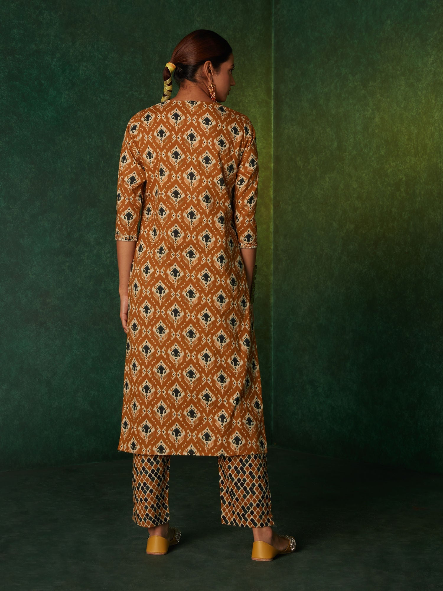 Likha Yellow Ikat Printed Straight Co-ord Set LIKSKD184 (Set of 2) - S