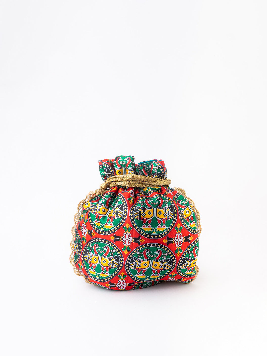 NR By Nidhi Rathi Red & Green Printed Potli Clutch