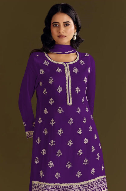 Anaita Violet Heavy Chinon Suit With Embroidery Bits Work
