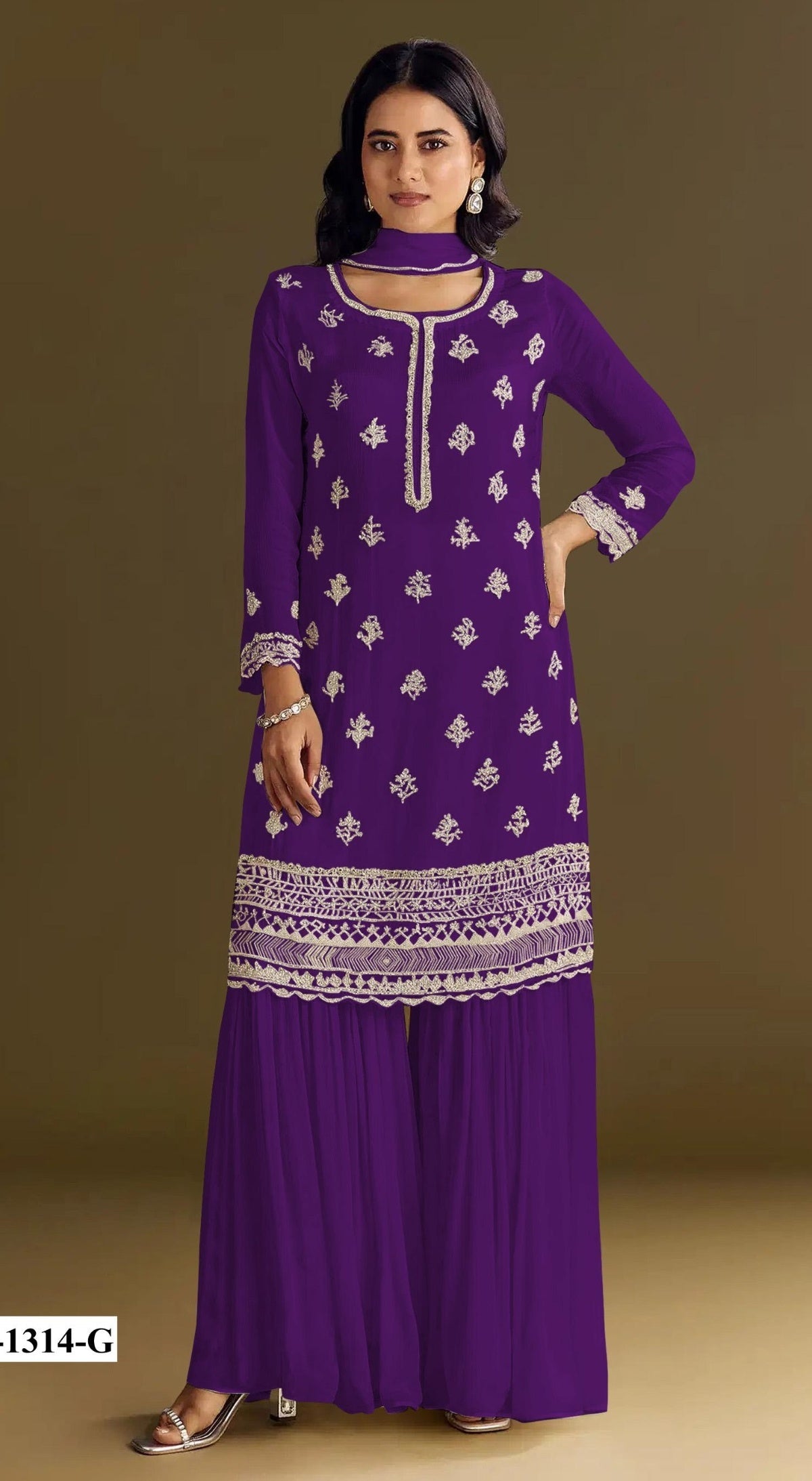 Anaita Violet Heavy Chinon Suit With Embroidery Bits Work