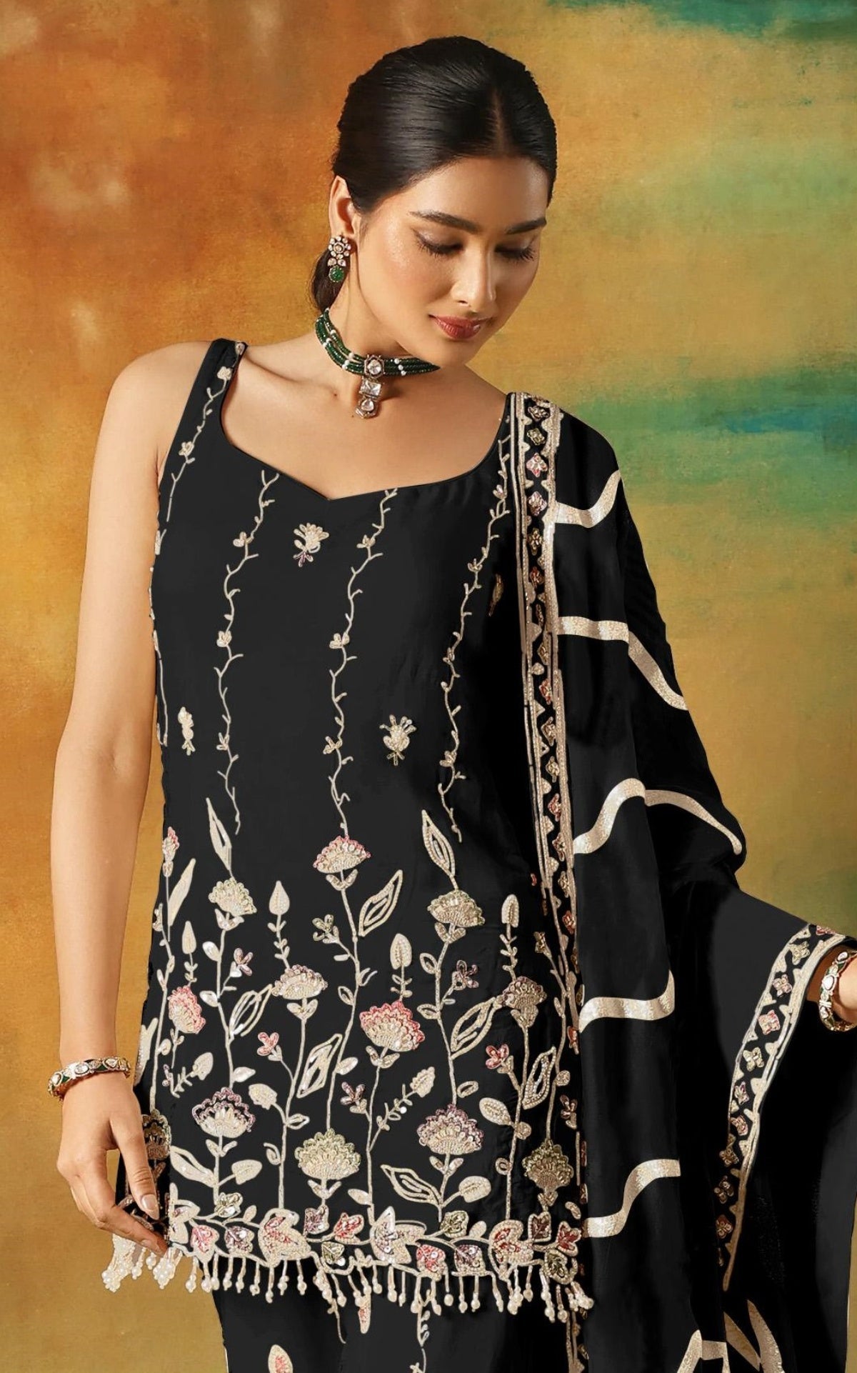 Anaita Black Heavy Fox Georgette Suit With Embroidery Work