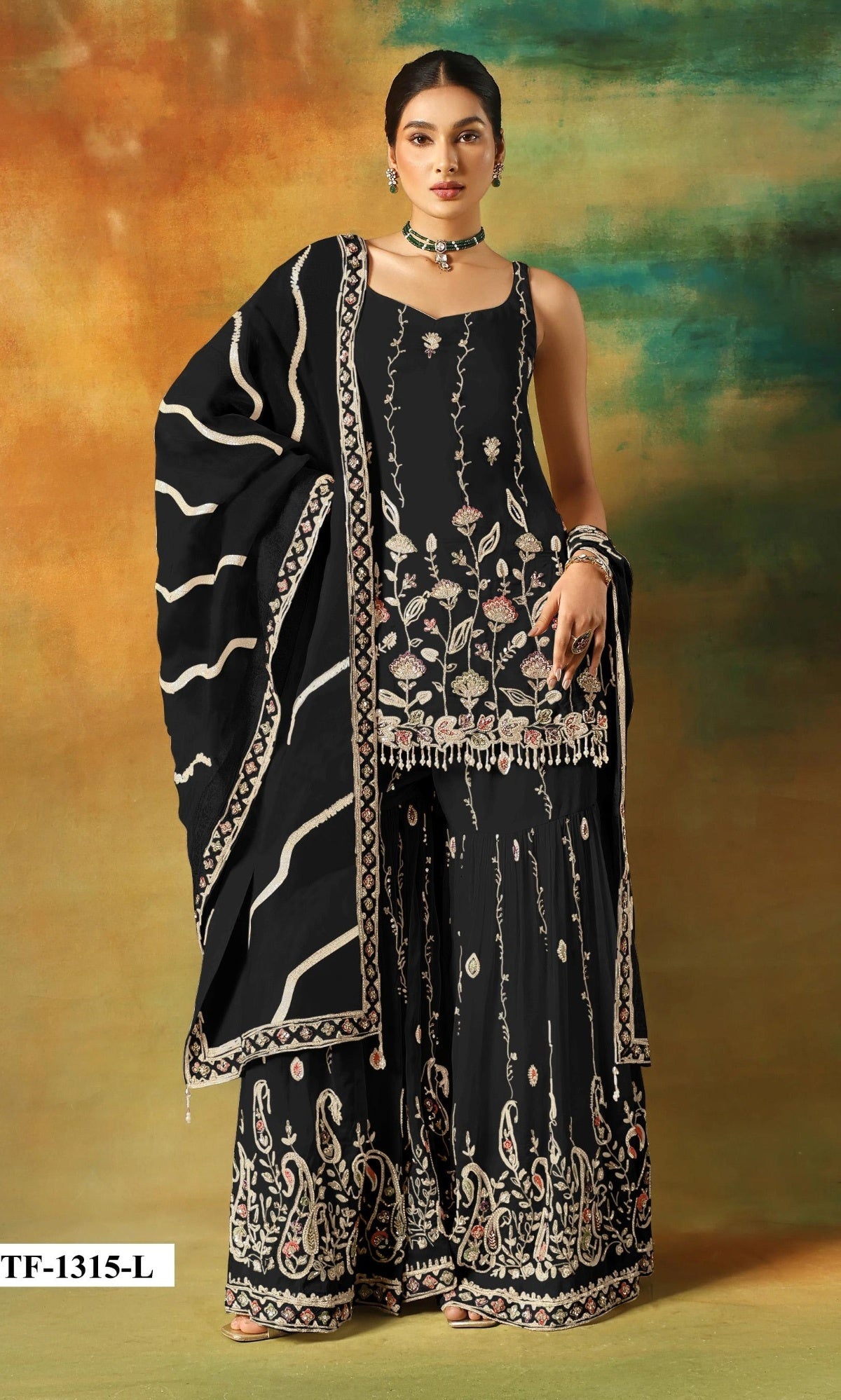 Anaita Black Heavy Fox Georgette Suit With Embroidery Work