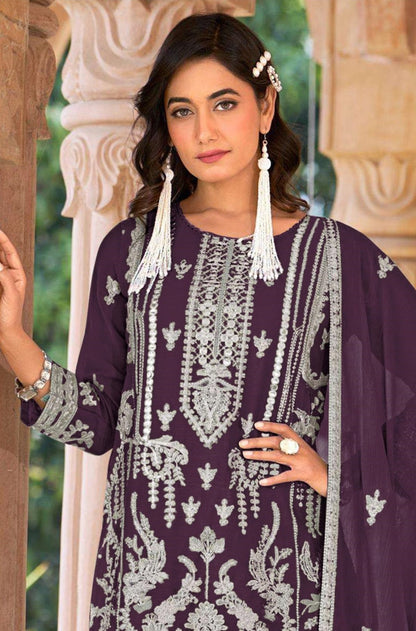 Anaita Purple Nylon Organza Suit With Embroidery & Mirror Work