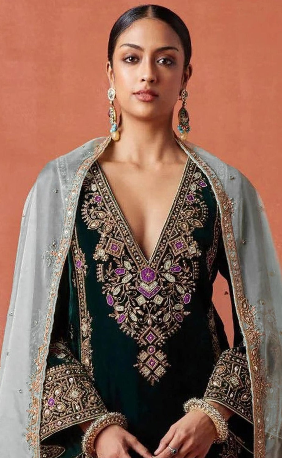 Anaita Black Heavy Velvet Suit With Embroidery Work