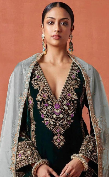 Anaita Black Heavy Velvet Suit With Embroidery Work