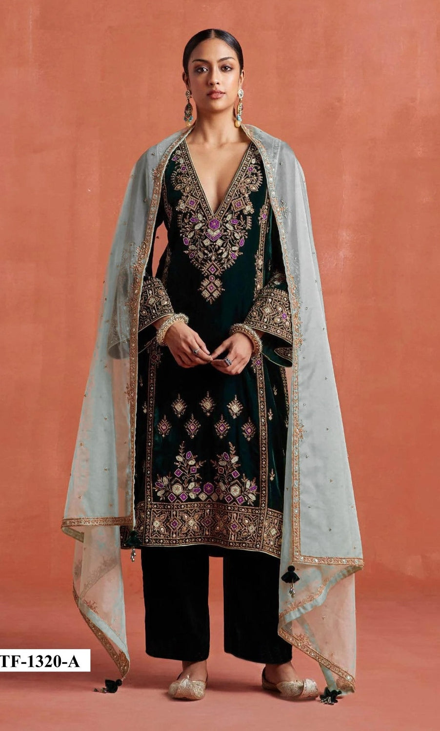 Anaita Black Heavy Velvet Suit With Embroidery Work