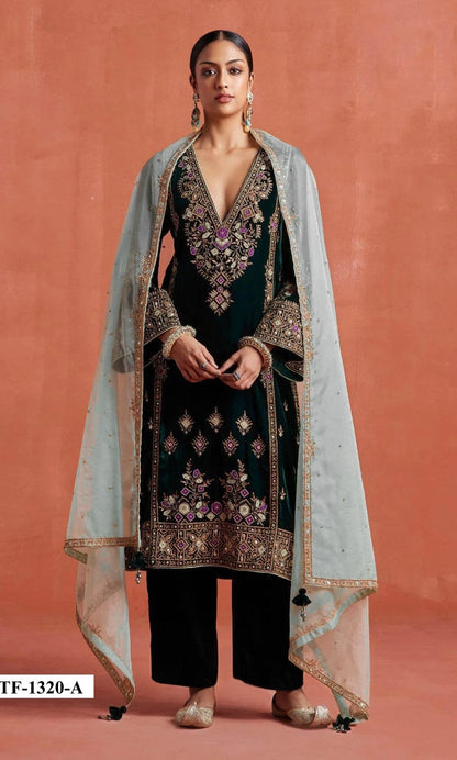 Anaita Black Heavy Velvet Suit With Embroidery Work