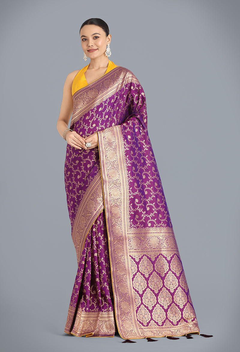 Monjolika Fashion Purple Color Banarasi Silk Wedding Collection Saree