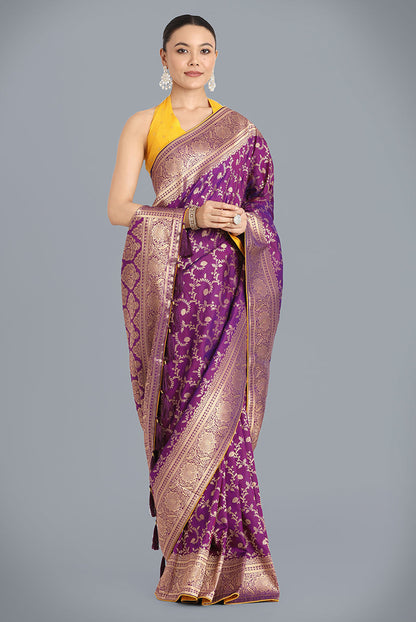 Monjolika Fashion Purple Color Banarasi Silk Wedding Collection Saree