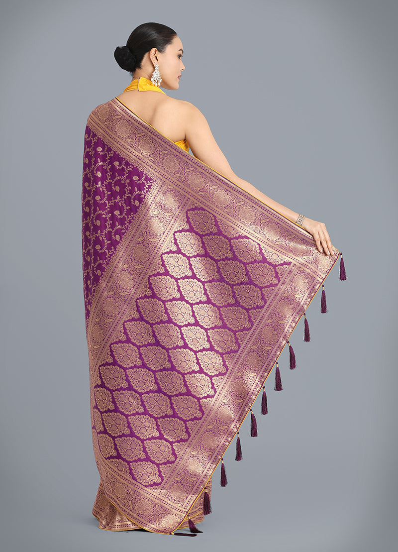 Monjolika Fashion Purple Color Banarasi Silk Wedding Collection Saree