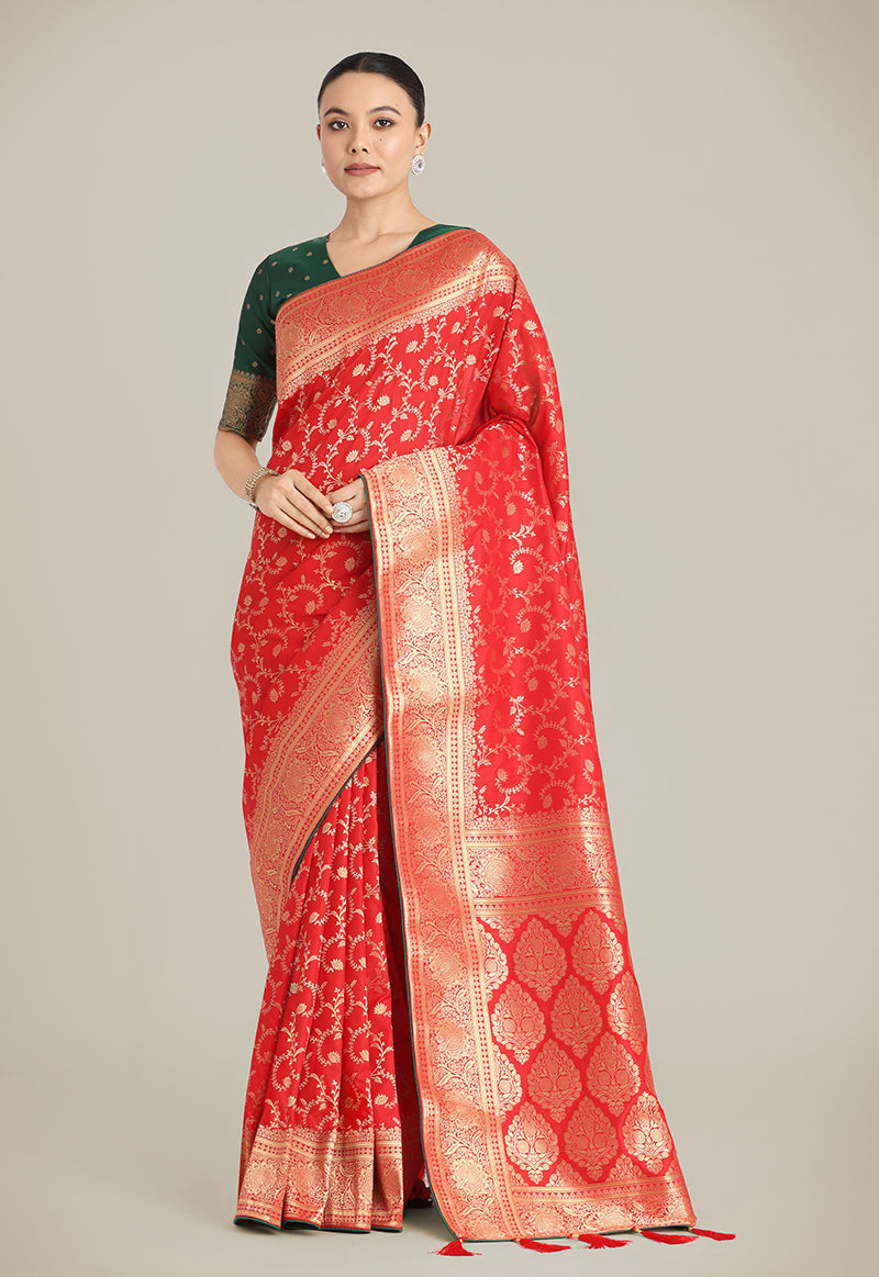 Monjolika Fashion Red Color Banarasi Silk Wedding Collection Saree