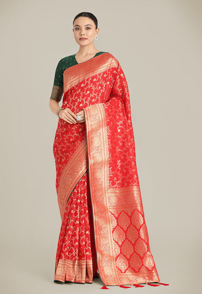 Monjolika Fashion Red Color Banarasi Silk Wedding Collection Saree