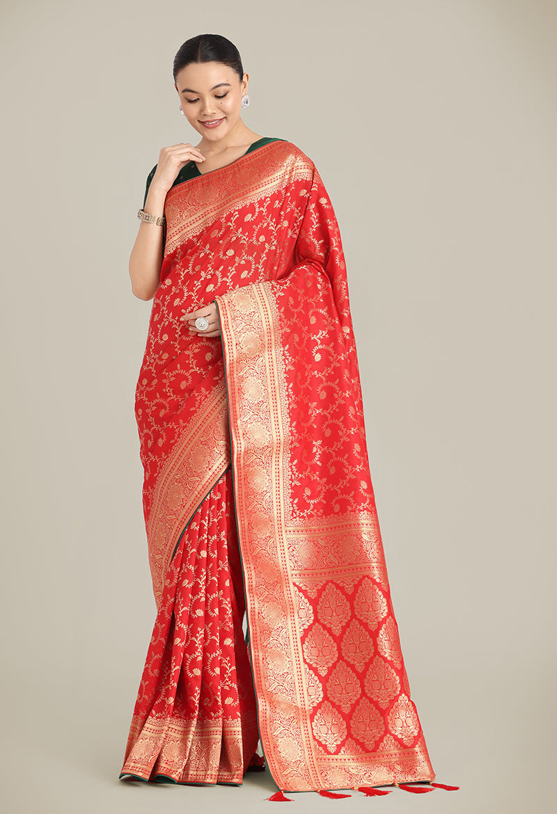 Monjolika Fashion Red Color Banarasi Silk Wedding Collection Saree
