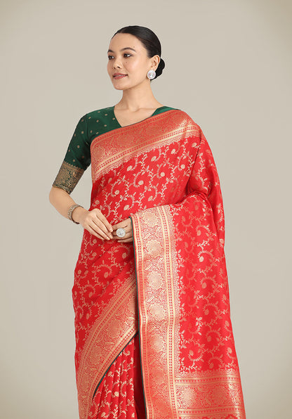 Monjolika Fashion Red Color Banarasi Silk Wedding Collection Saree