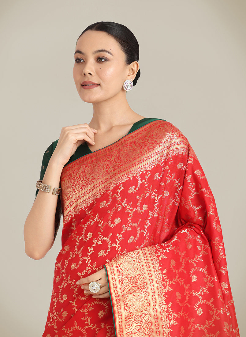 Monjolika Fashion Red Color Banarasi Silk Wedding Collection Saree