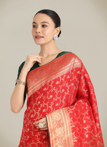 Monjolika Fashion Red Color Banarasi Silk Wedding Collection Saree
