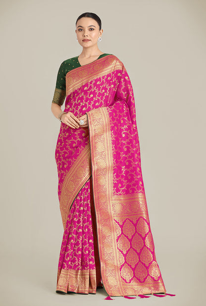 Monjolika Fashion Rani Pink Color Banarasi Silk Wedding Collection Saree