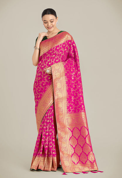Monjolika Fashion Rani Pink Color Banarasi Silk Wedding Collection Saree