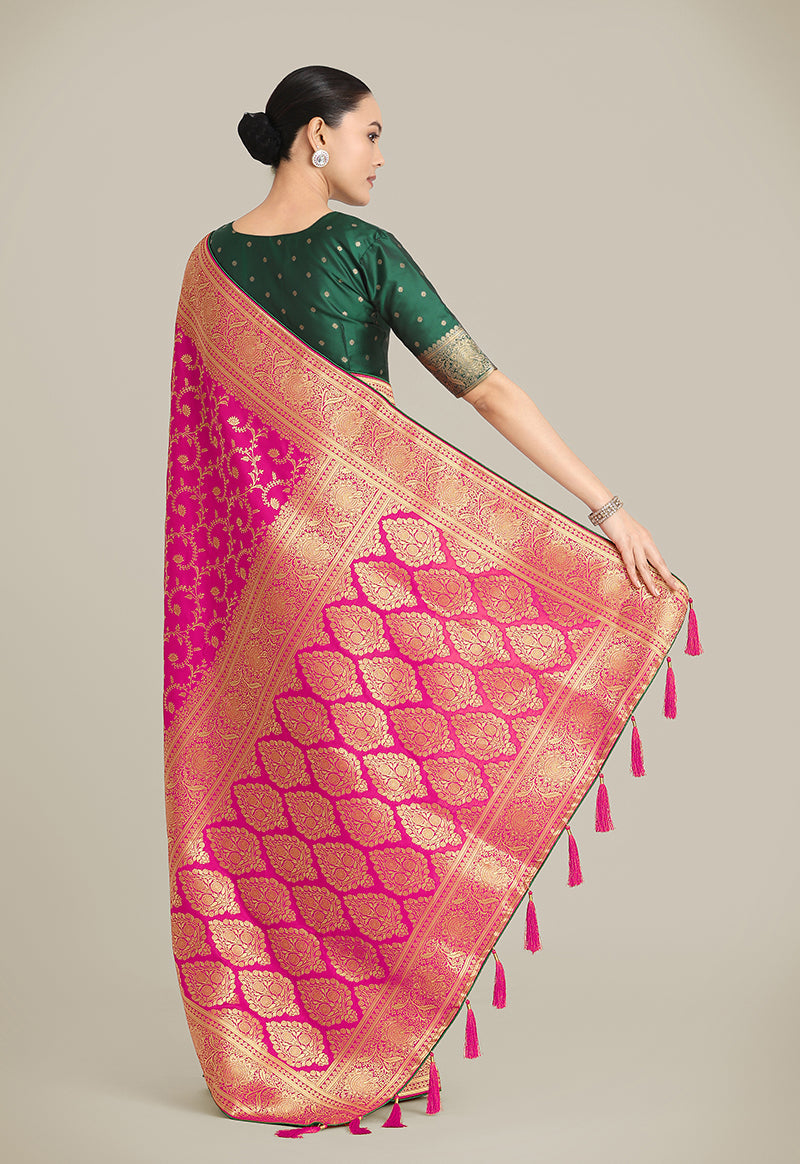 Monjolika Fashion Rani Pink Color Banarasi Silk Wedding Collection Saree