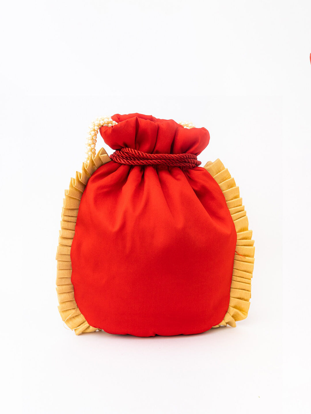 NR By Nidhi Rathi Red & White SHRINATHJI Embroidered Potli Clutch