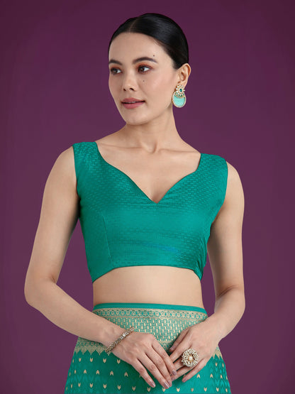 Monjolika Fashion Gorgeous Turquoise Woven Banarasi Satin Designer Silk Saree