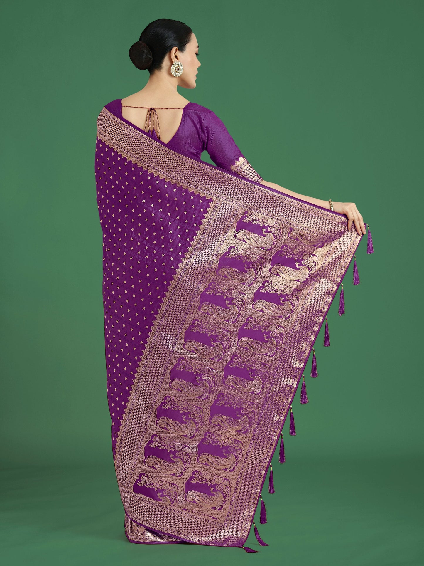 Monjolika Fashion Gorgeous Purple Woven Banarasi Satin Designer Silk Saree