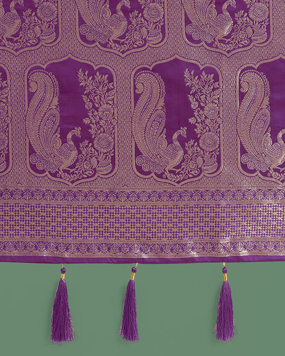 Monjolika Fashion Gorgeous Purple Woven Banarasi Satin Designer Silk Saree