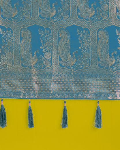 Monjolika Fashion Gorgeous Cyan blue Woven Banarasi Satin Designer Silk Saree