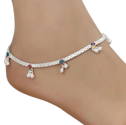 AanyaCentric Silver Plated Traditional Anklets Payal - Classic and Stylish for Women and Girls