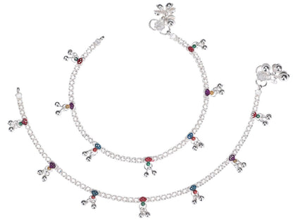 AanyaCentric Silver Plated Traditional Anklets Payal - Classic and Stylish for Women and Girls